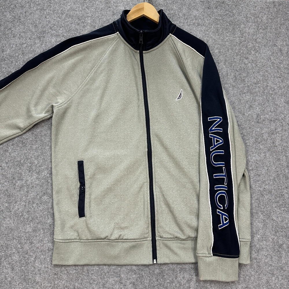 Nautica Track Jacket Mens XL Gray Navy Full Zip Logo‎ Sleeve Athletic